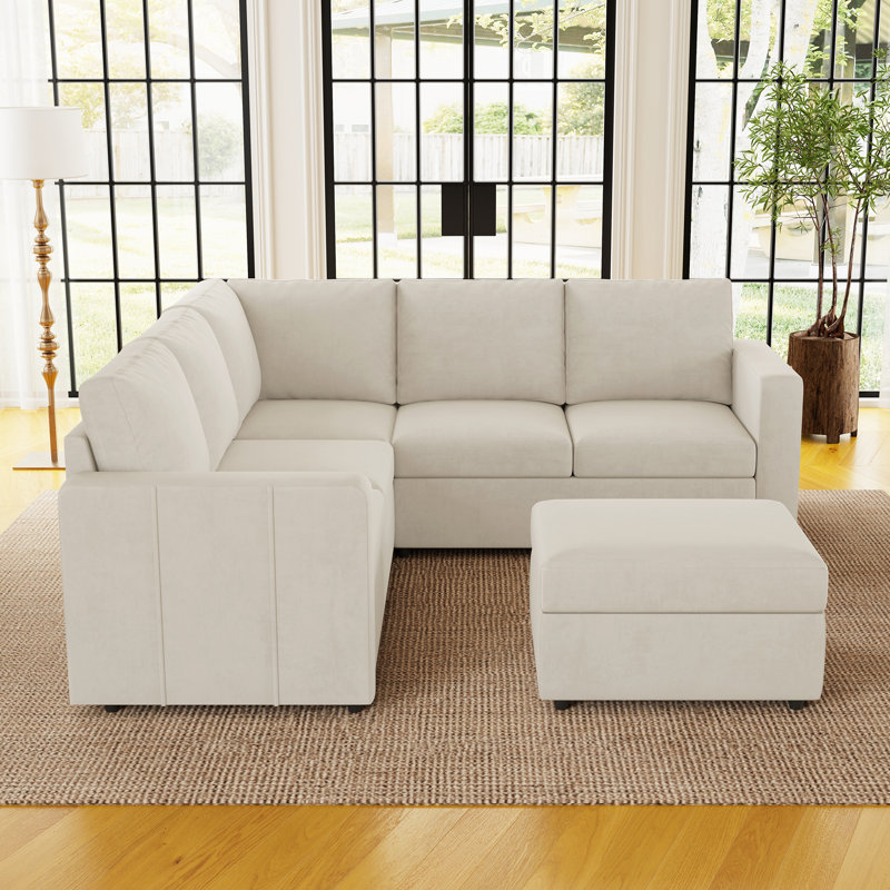 Ensemble de canapé modulaire en L Aubade, Velours beige