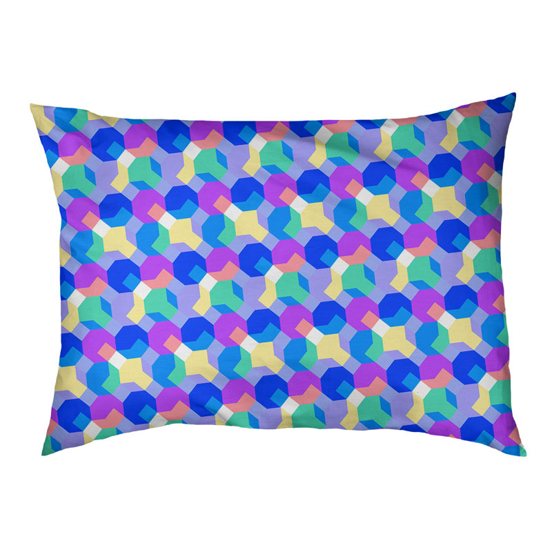 Coussin extérieur octogone Campion, Très grand (l 52 po x P 42 po x H 17 po), Bleu / mauve clair / jaune