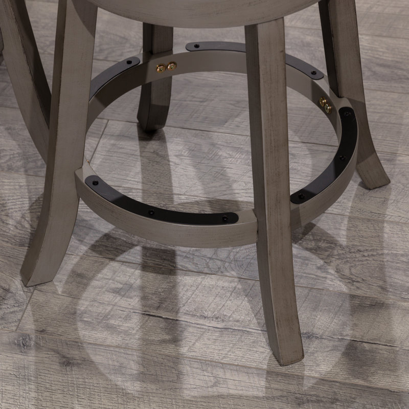 Charming 30-Inch Bar Stool With  And Leather Seat For Stylish Spaces, Gray, Beige
