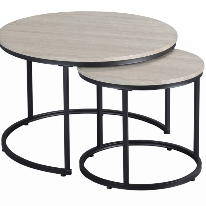 HOMCOM Round Nesting Tables Set Of 2, Stacking Coffee Table Set With Metal Frame  ,