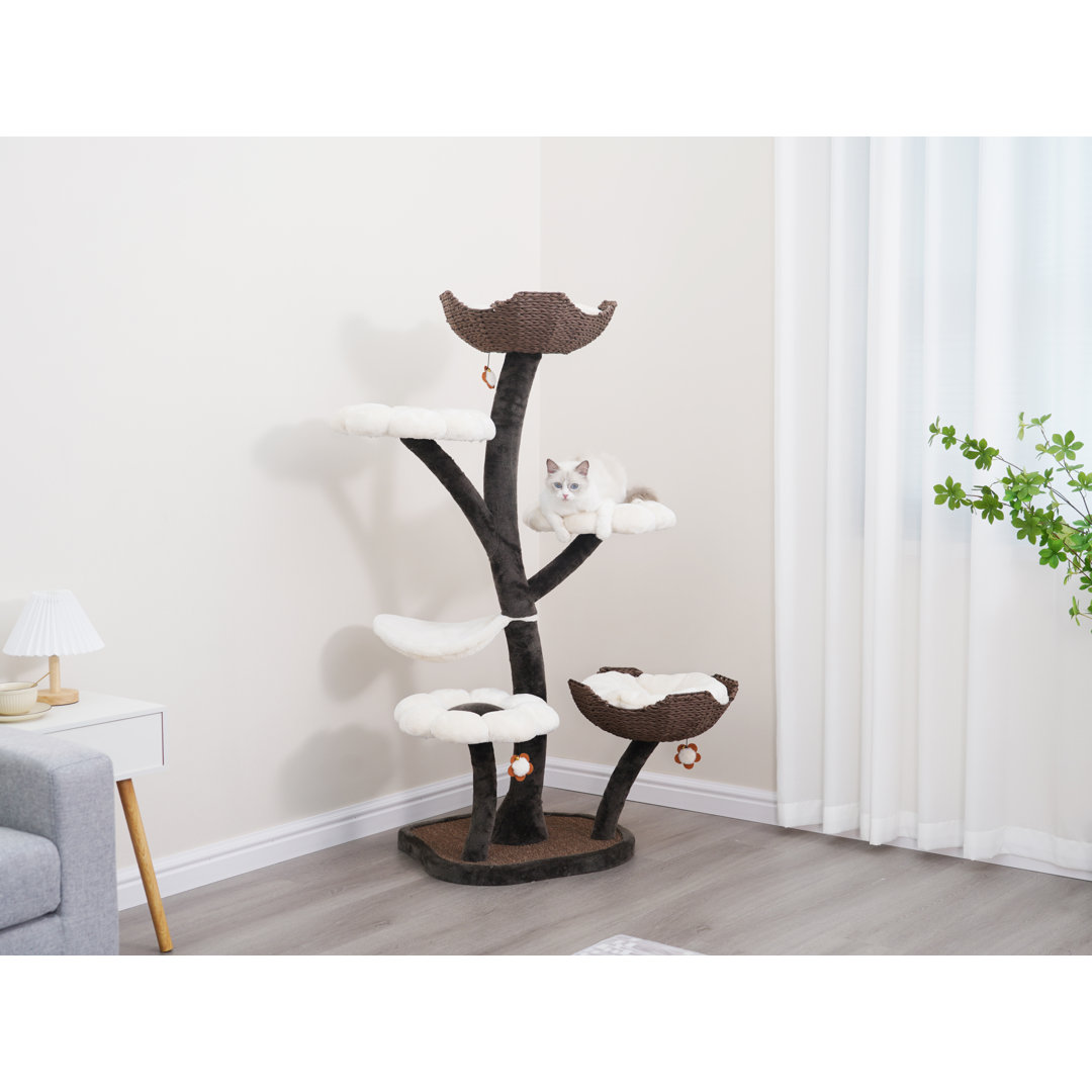 Catry 59" Floral Cat Tree with Scratching Post Catry