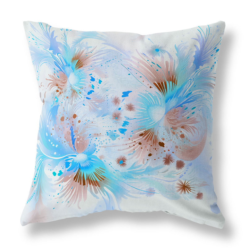 Coussin décoratif intérieur / extérieur Vibrant Brushstrokes, Bleu/brun, H 26 po x l 26 po