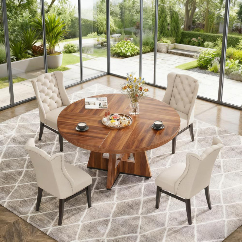 47 Inch Wood Dining Table Round Dining Table (Just 1pcs Dining Table), Brown