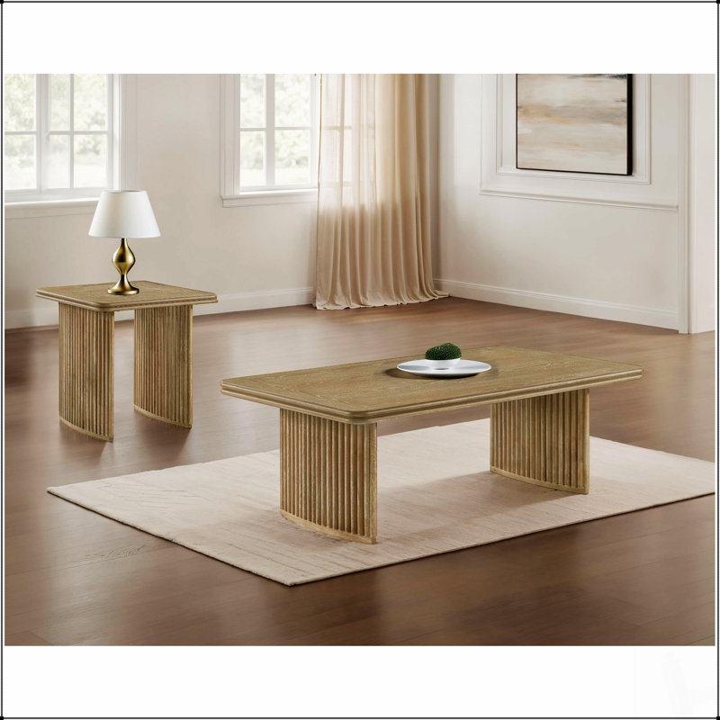 Ensemble de tables basses 2 pièces avec finition brun clair vieilli, parfait pour les intérieurs modernes et rustiques