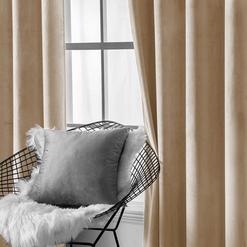 Aspire Homeware 100% Velvet Eyelet Room Darkening Curtain Single Panel for Luxury Window Decor, Beige