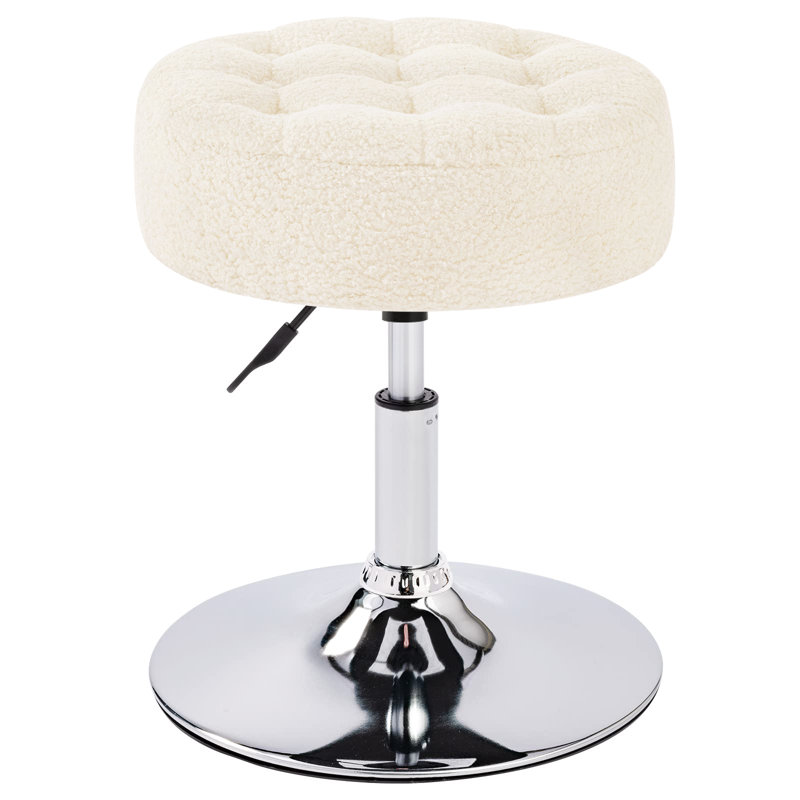 Modern Swivel Adjustable Height Accent Stool, Beige Boucle