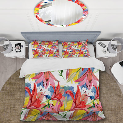 Multicolore fleur tropicale - ensemble de housse de couette floral - polyester microfibre