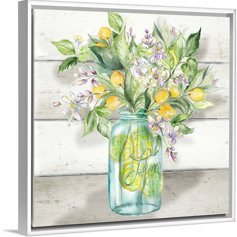 «Watercolor Lemons in Mason Jar on Shiplap» par Tre Sorelle Studios - reproduction d'art sur toile, Toile blanche encadrée