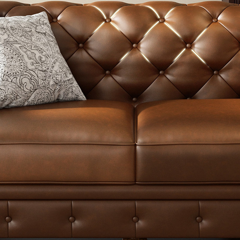 Causeuse-coussin standard en cuir véritable brun, H 29,92 po x l 86,61 po x P 37,8 po