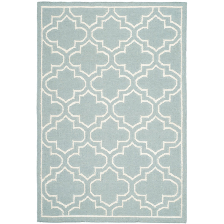 Rodgers Hand Woven Flat Weave Banana Silk/Wool/Cotton Geometric Rug in Blue
