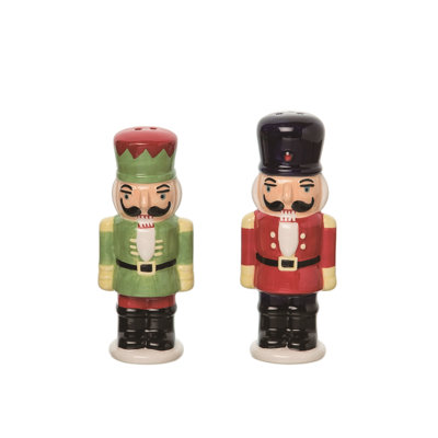 Ensemble de 2 salières et poivrières en céramique casse-noisette de Noël 6,5 po Transpac