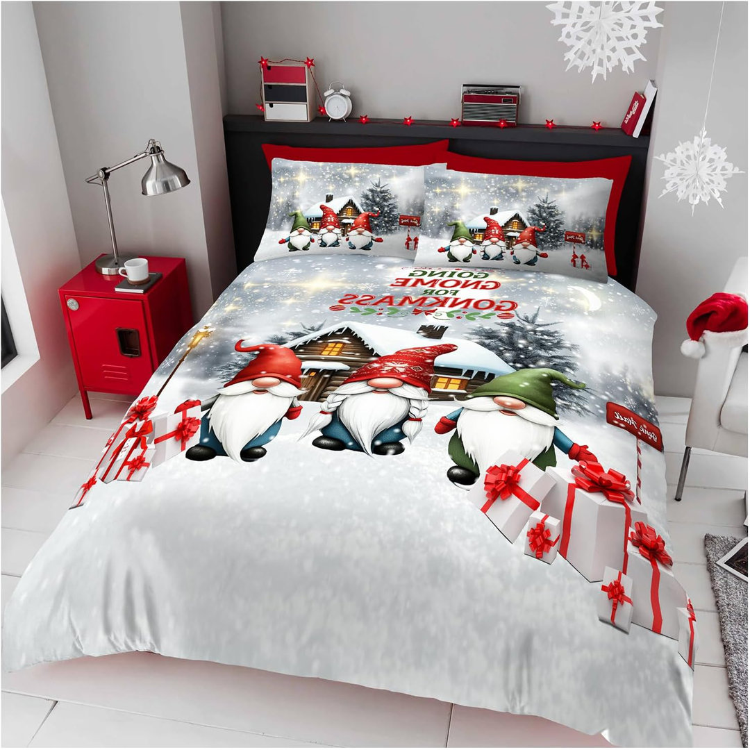 MICROFIBER XMAS PRINTED DUVET SET COSY GONKS KING MULTI