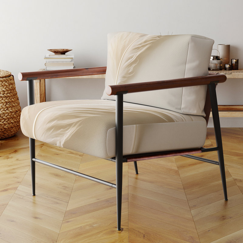 Fauteuil d'appoint en tissu Delicate White Boho Feather, Doré