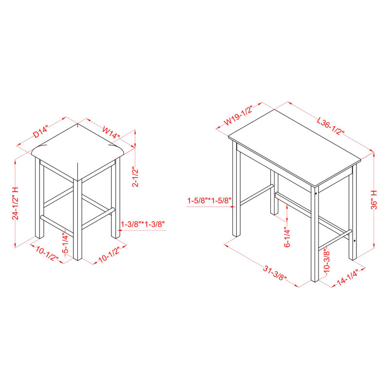 Zussen 3 Piece Counter Dining Table Set