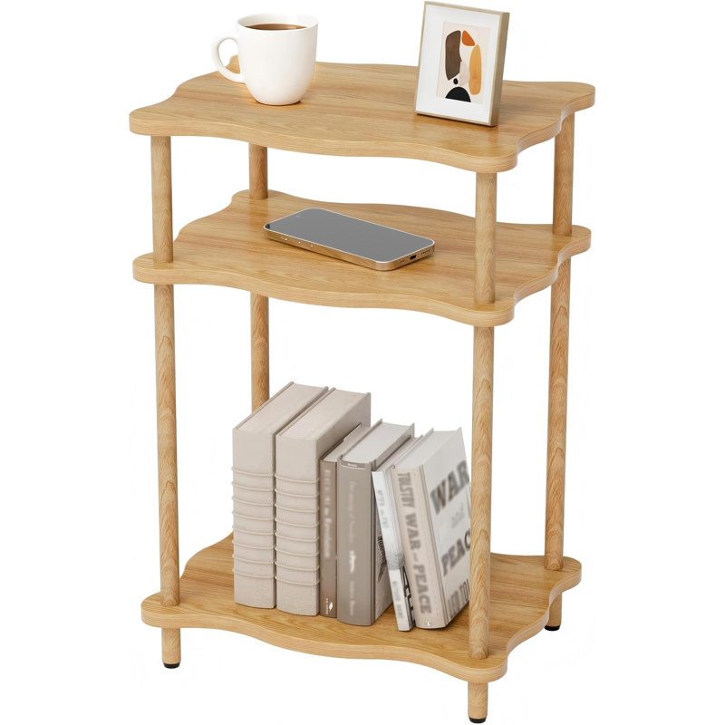 Table d'appoint à 3 niveaux, table de bout peu encombrante avec pieds en bois massif, table de chevet sans outil pour le salon de la chambre à coucher