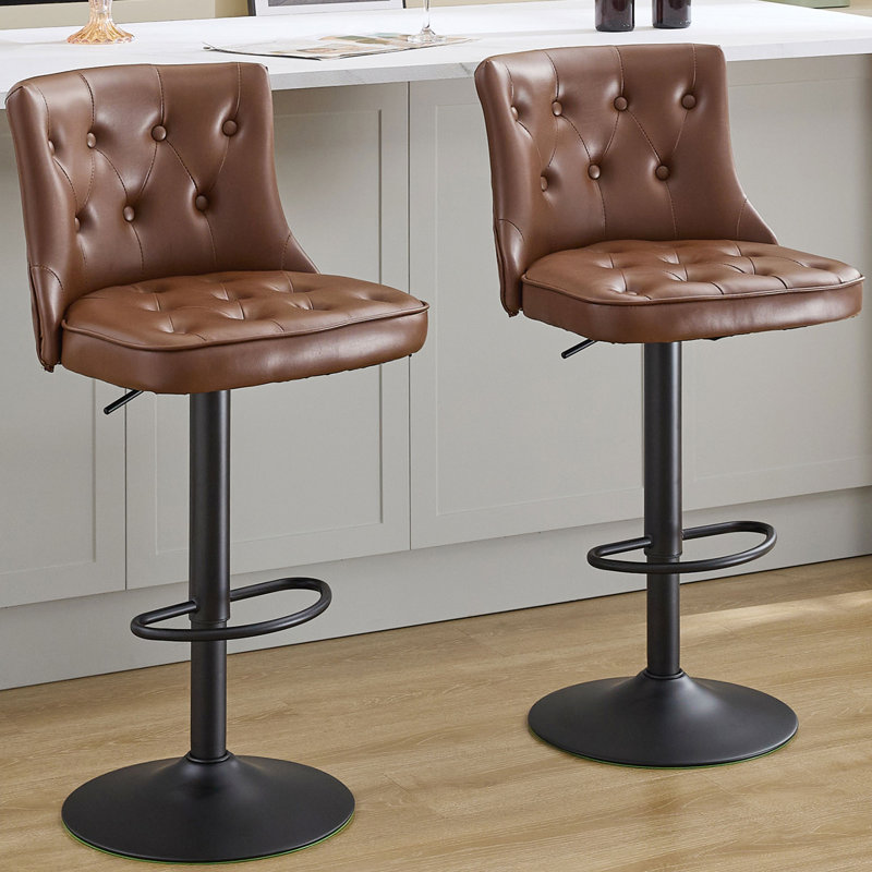 Tabouret tournant à hauteur réglable avec dossier, Brun, 2