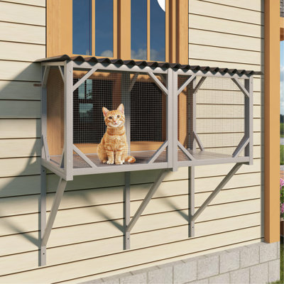 Cat Window Box, 43.3" Catio Outdoor Cat Enclosure For Sunbathing, Napping & Viewing, Window Perch For Large Indoor Cats - All Weather Use, Cat Cage