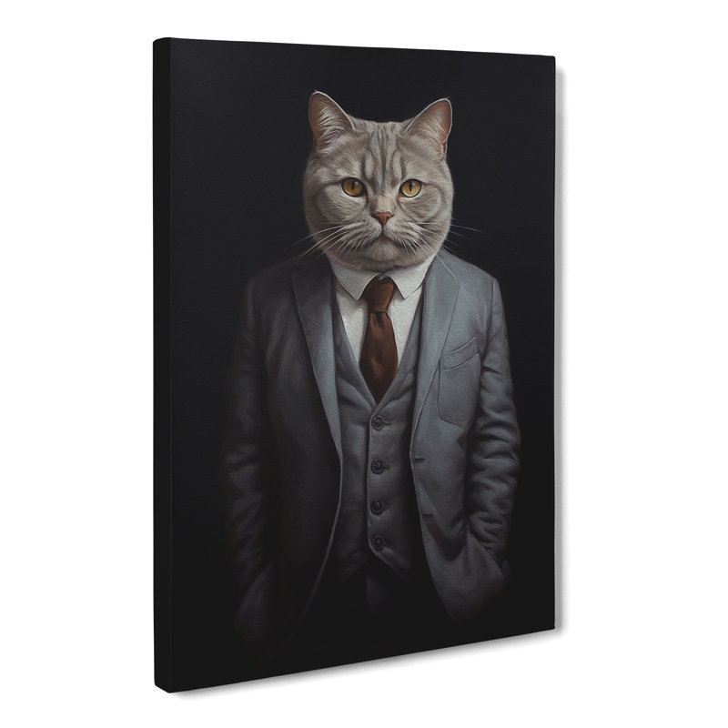 British Shorthair Cat In A Suit Painting No.2 - No Frame Print, 50cm H x 35cm W x 3cm D