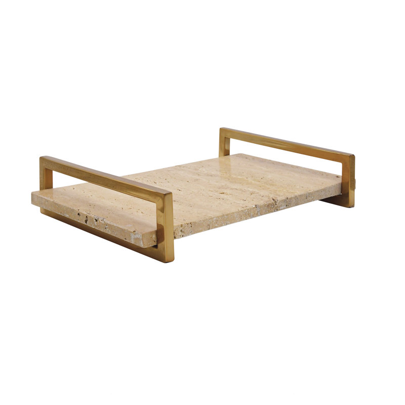 Jarvis Decorative Tray, Travertine/Brass