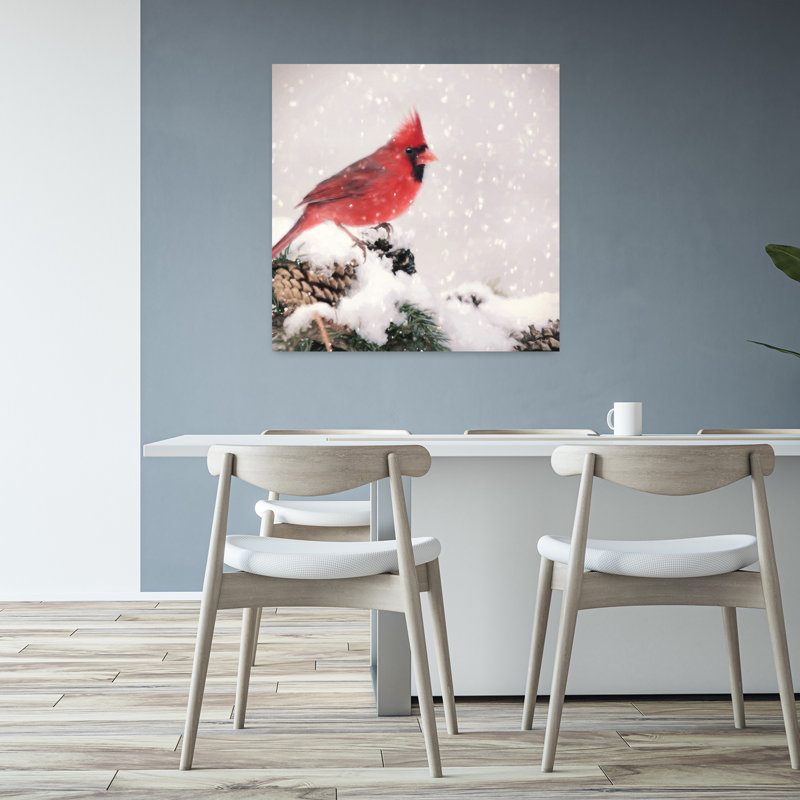 Art contemporain de Noël cardinal contemporain II avec photographie, H 32 po x l 32 po