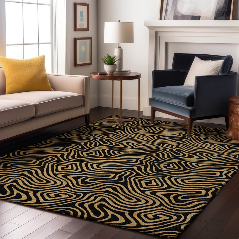 Premium Machine Washable Birchview AMF1031 Swirls Rug, Rectangle 8' x 10'