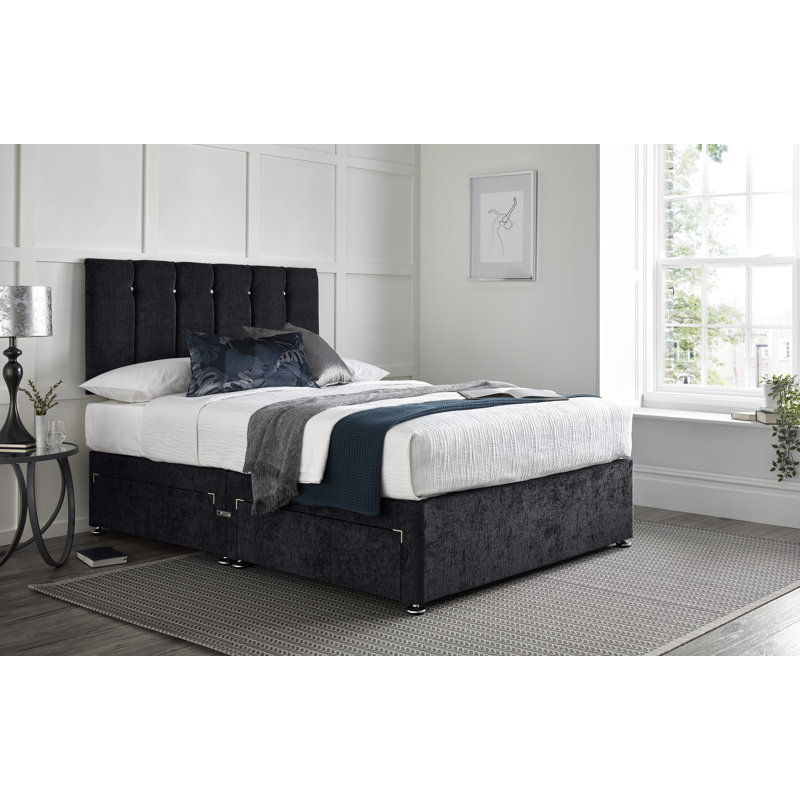 Azende Divan Bed with 24" Headboard on Struts, Black, Right Side Drawers, Double (4'6)