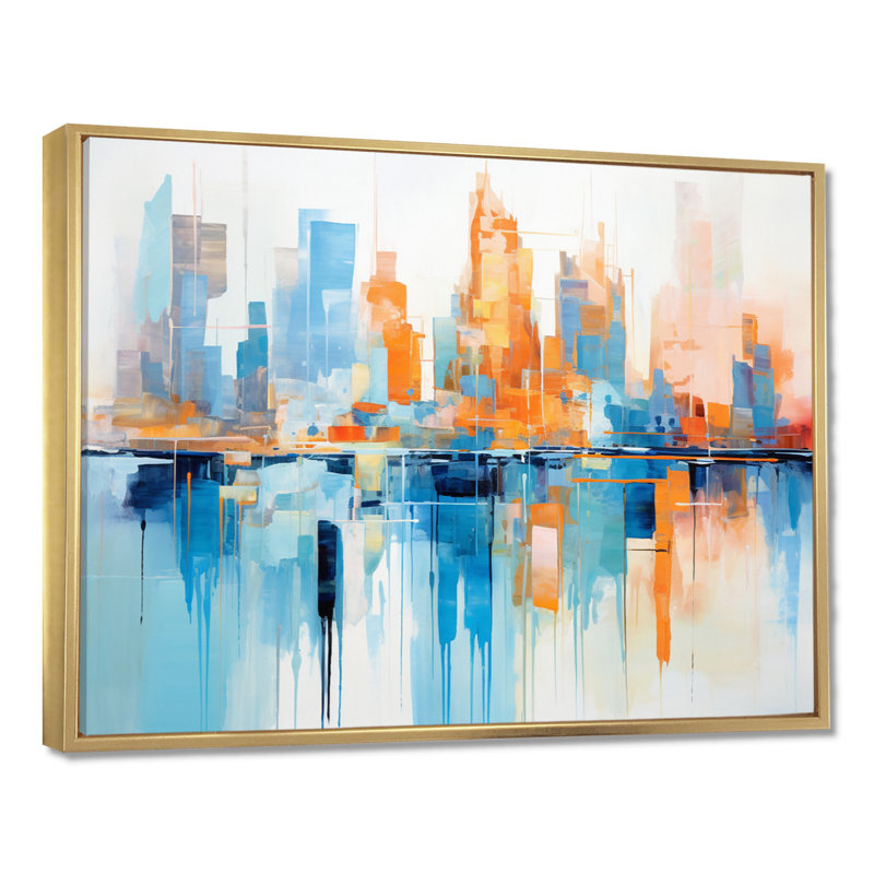 Chicago Skyline Autumn Sunset - impression abstraite de paysage mural, H 24 po x l 32 po x P 1 po