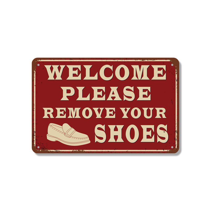 Panneau de bienvenue en aluminium «Welcome Veuillez enlever vos chaussures» (paquet de 2) 7 po x 10 po