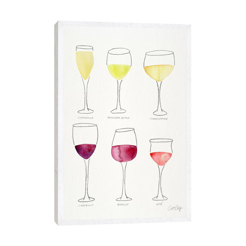 Wine Glasses by Cat Coquillette - Painting on Canvas, 66.04 cm H x 45.72 cm W, White Floater Framed