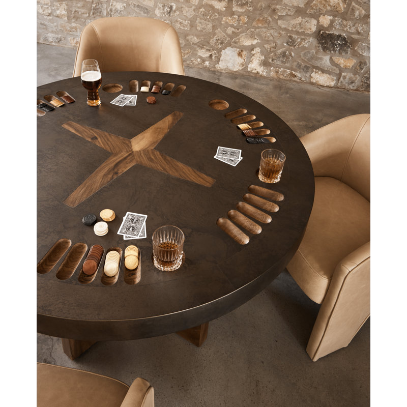 Poker Four Hands 51.25 " 6 - Player Solid Wood Poker Table, Natural Brown