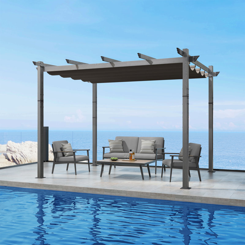 Pergola en aluminium mauve avec auvent, Gris, H 96,5 po x l 158 po x P 118 po