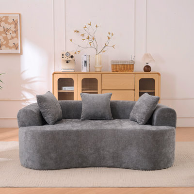 Crescent-Shaped Sofa, Modern Low-Back Design With Deep Cushions, Self-Inflating Foam-Filled Large Two-Seater Sofa Requiring No Assembly.(Grey Chenille Fabric)