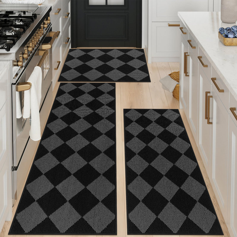 Machine Washable Non-Slip Kitchen Mat, Black/Gray