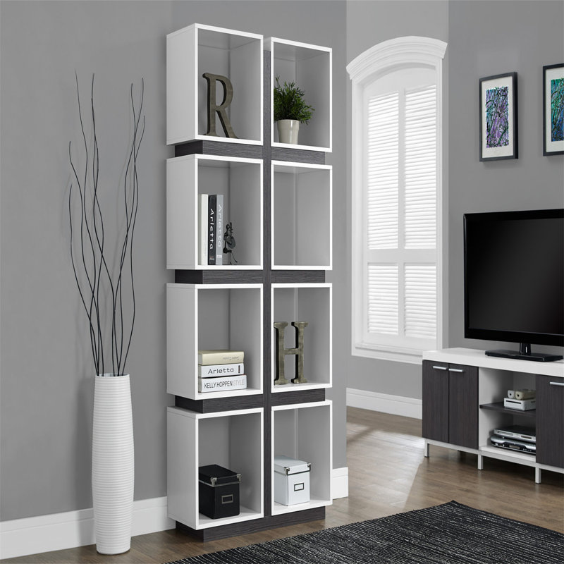 Bibliothèque, bibliothèque, étagère, 5 niveaux, H 71 po, bureau, chambre à coucher, stratifié gris et blanc