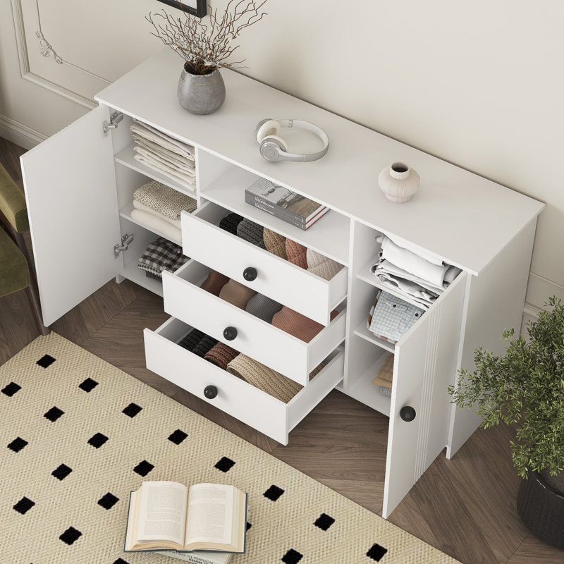 Buffet avec rangement, armoire de rangement moderne avec tiroir et portes, grand bar à café avec tablettes réglables pour la cuisine