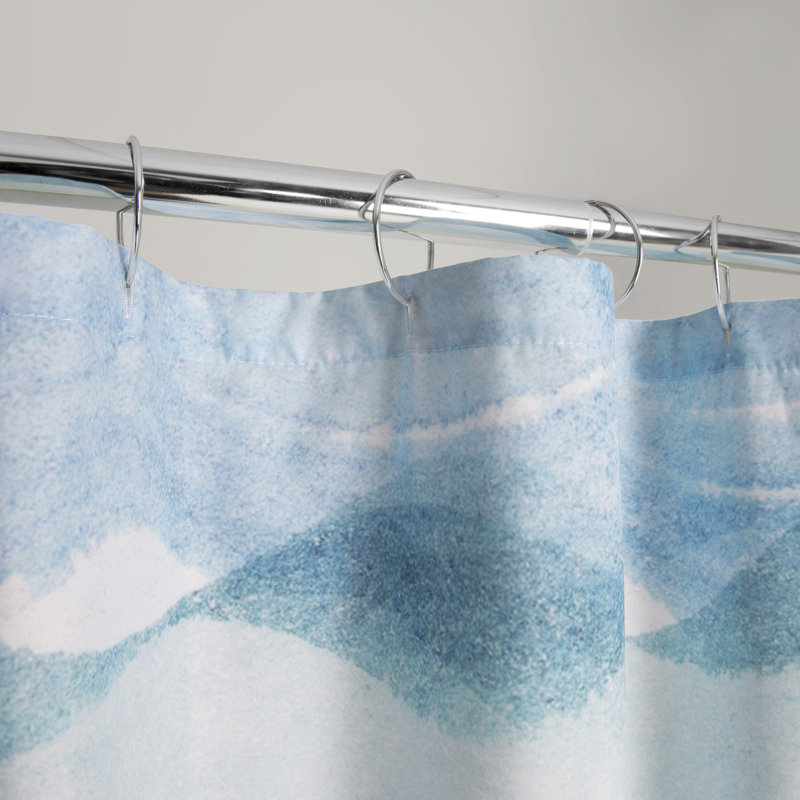 Watercolor Blue and Teal Wavy Polyester Shower Curtain
