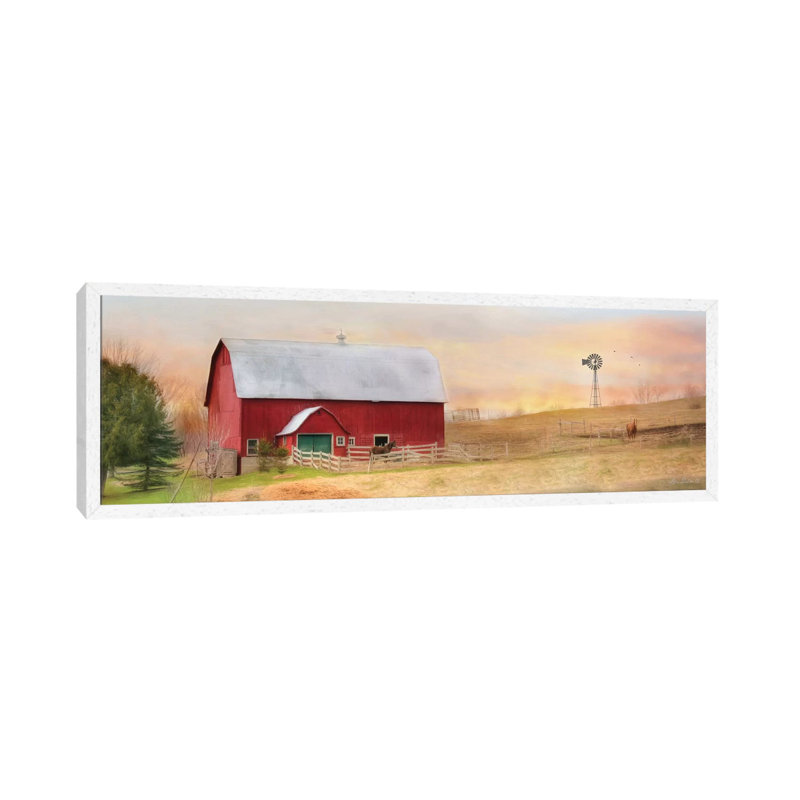 Horse Farm by Lori Deiter - Panoramic Print on Canvas, White Framed, 40.64cm H x 121.92cm W x 3.81cm D