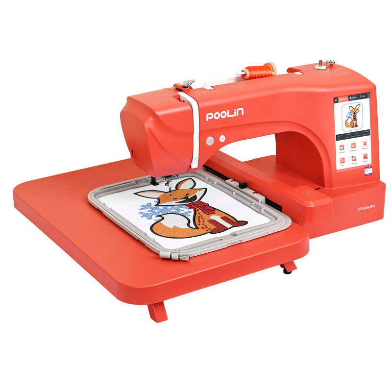 Poolin EOC06-RE Computerized Embroidery Machine Best Seller in USA with 7.9x11" Larger Area, 7" LCD Big Touch Screen, Wifi Available with Supplies Starter Kit Online Digitizing Software for Business Craft Enthusiasts Owner Women Gifts
