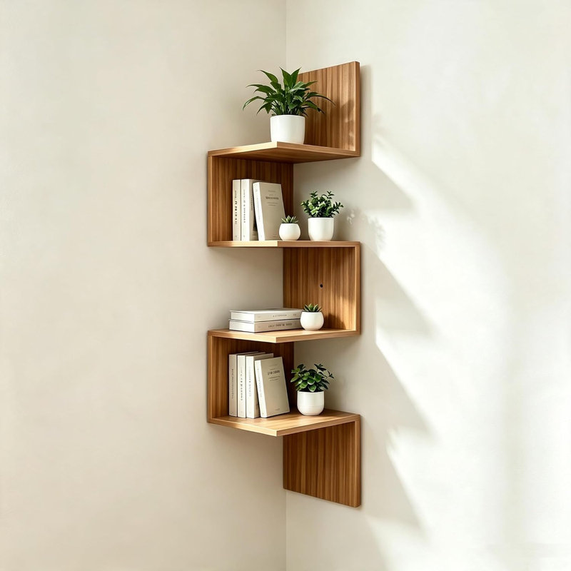 Bamboo Floating Corner 4-Tier,Corner Shelf Wall