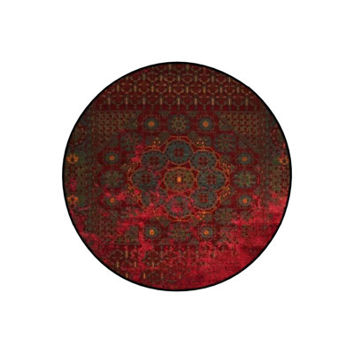 Burdy Themed Motif Traditional Patterned Round Woven Base Vintage Decorative Carpet