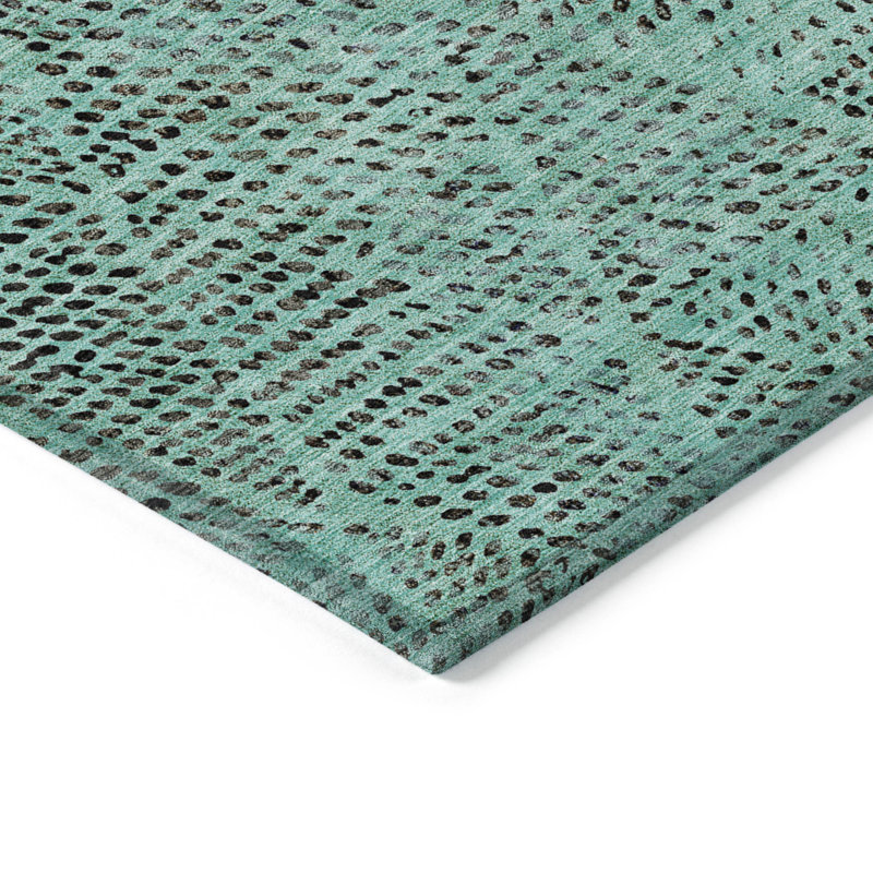 Tapis extérieur bleu sarcelle et gris anthracite lavable 10 pi x 14 pi