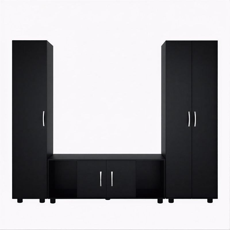 3-Piece Modular Kitchen & TV Stand Storage System, Professional 77" Utility Collection with SGS Anti-Tip Safety, Customizable Cabinet Suite in Sleek Black