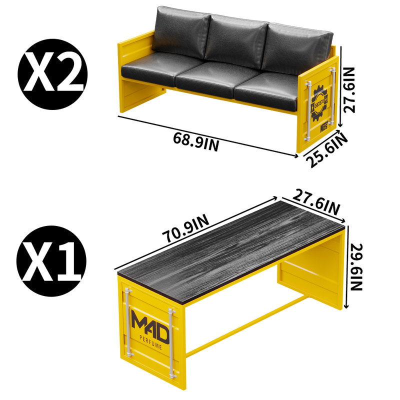 Ensemble de salle à manger de style industriel avec table rectangulaire et chaises L 70,9 po x l 27,6 po