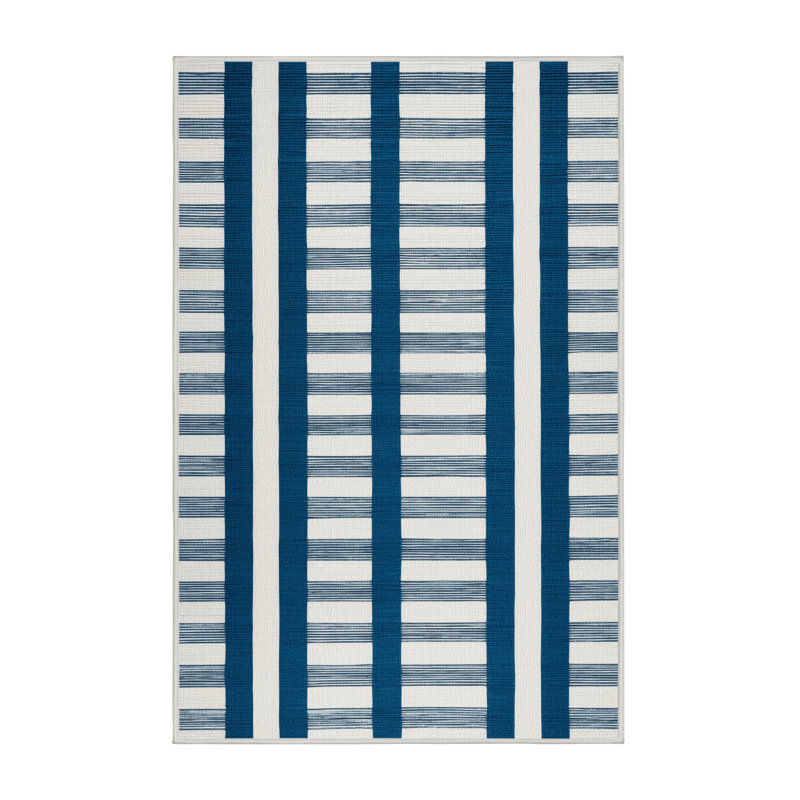Tapis blanc à rayures horizontales lavable à la machine, Rectangle 4pi x 6 pi