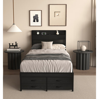 Twin Bed Frames With Headboard, Twin Size Bed Frames With Storage Drawers, Twin Bed, Black Metal Platform Bed Frame, Single Bed Frame, No Box Spring Needed