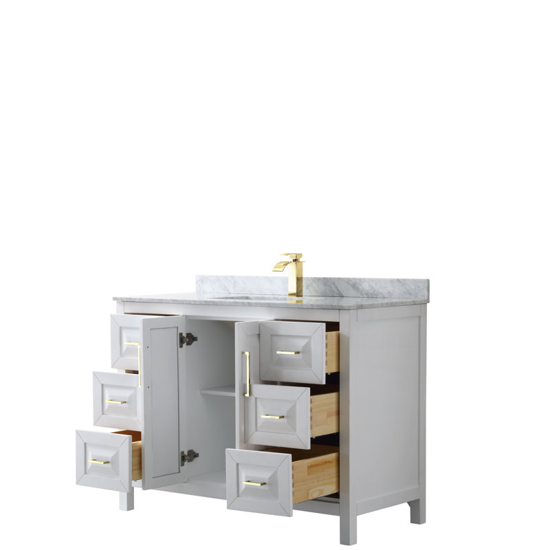 Daria 48'' W Single Vanity, White, White Cultured Marble, Brushed Gold