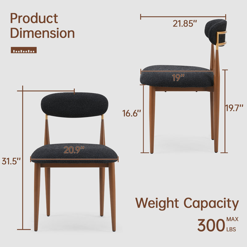 Velora 4 Pieces Upholstered Boucle Armless Dining Chair With Wood Grain Metal Frame(Set Of 4), Black
