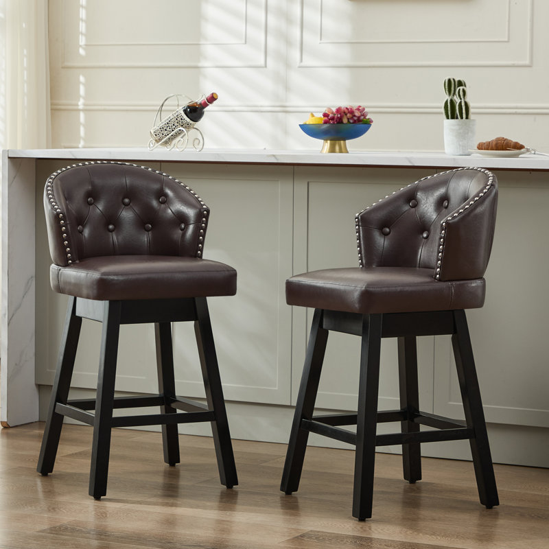 Tabourets de bar rembourrés avec structure en bois massif Aadhvika, Tabouret de comptoir (siège d'une hauteur de 26 p