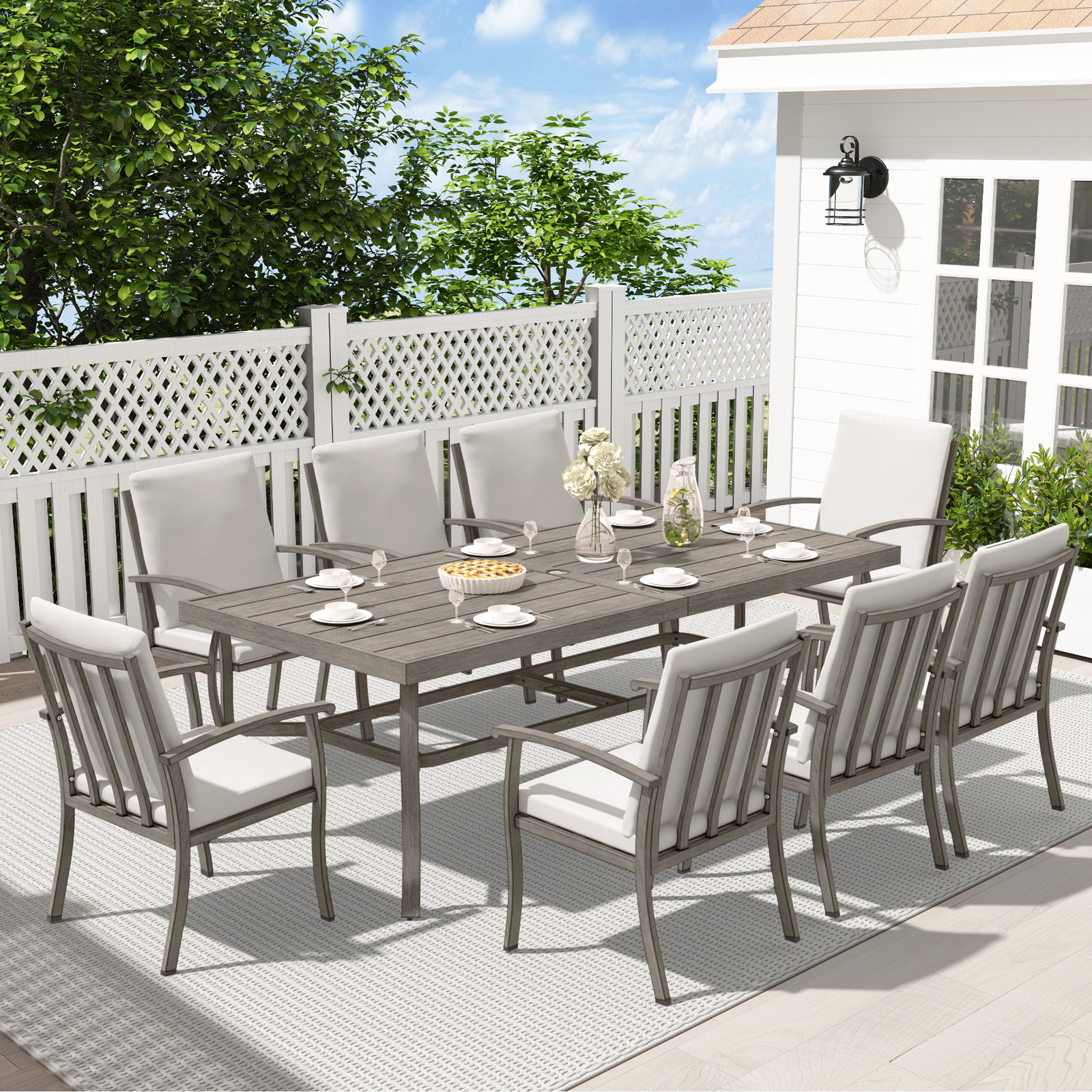 84" Patio Dining Set, 8, Gray