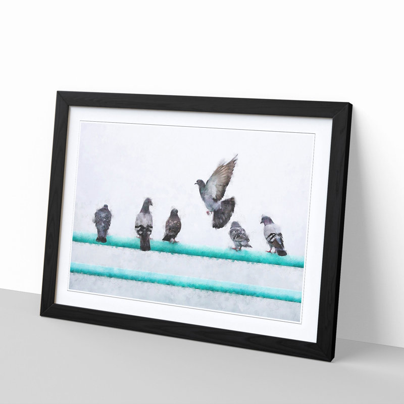 Pigeons - Single Picture Frame Print on MDF, 62cm H x 87cm W x 2cm D, Black